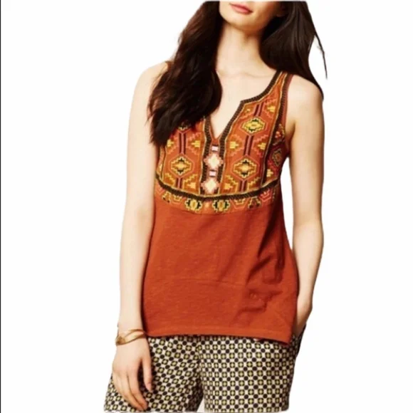 Anthropologie AKEMI + Kin Cochise keyhole tank boho look rust color size xs - Picture 2 of 6
